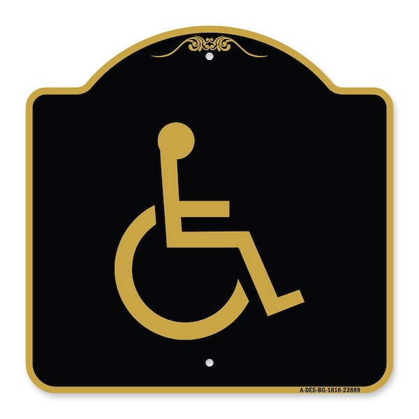 Designer Series Sign Large Handicapped, Black & Gold Aluminum Sign, 18" x 18", BG-1818-23889